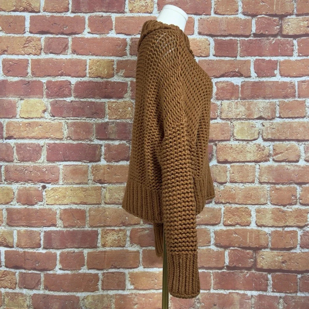 Free People‎ Chunky Knit Cotton Pullover Sweater Brown Mock Neck  Size  S/P